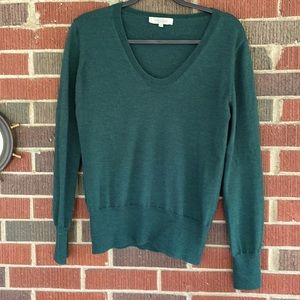 Dark green merino wool v neck sweater